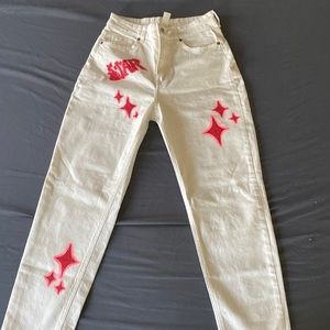 White H&M custom painted “Star” jeans